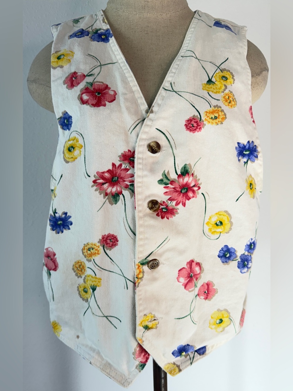 Vintage 90s Vivaldi White Boho Floral Button Front Vest Cottagecore Fairy Medium